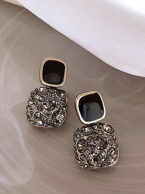 Anouk Gold-Plated American Diamond Studded Square Shaped Korean Drop Earrings