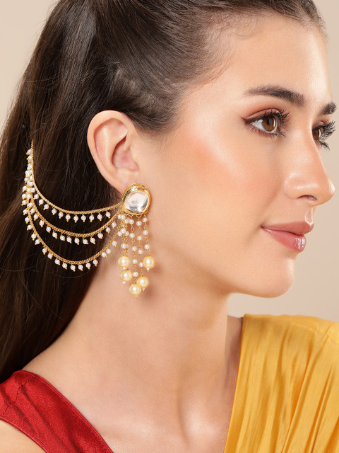 Anouk Gold-Plated Artificial Stones & Beads Contemporary Jhumkas Earrings