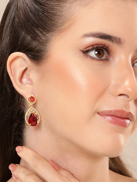 Anouk Gold-Plated Cubic Zirconia Contemporary Drop Earrings