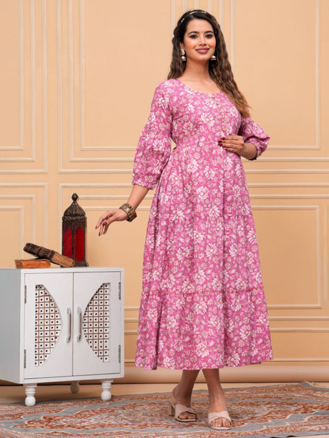 Moda Rapido Floral Printed Round Neck Anarkali Pure Cotton Kurta