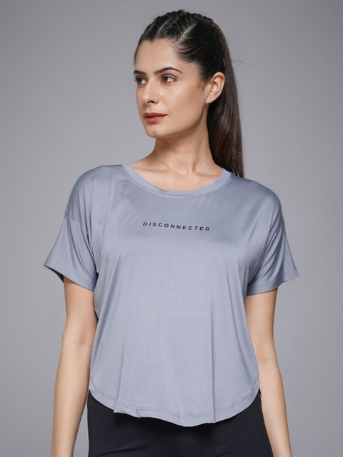 MKH Women Dri-Fit Typography Printed Round Neck Slim Fit T-shirt