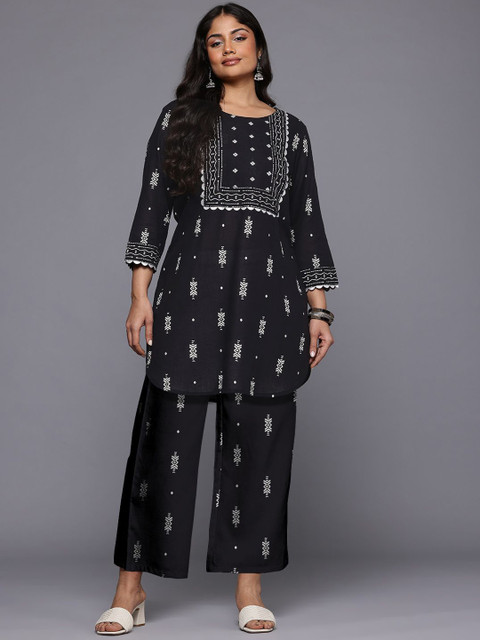 A PLUS BY AHALYAA Printed Tunic & Palazzos Co-Ord Set