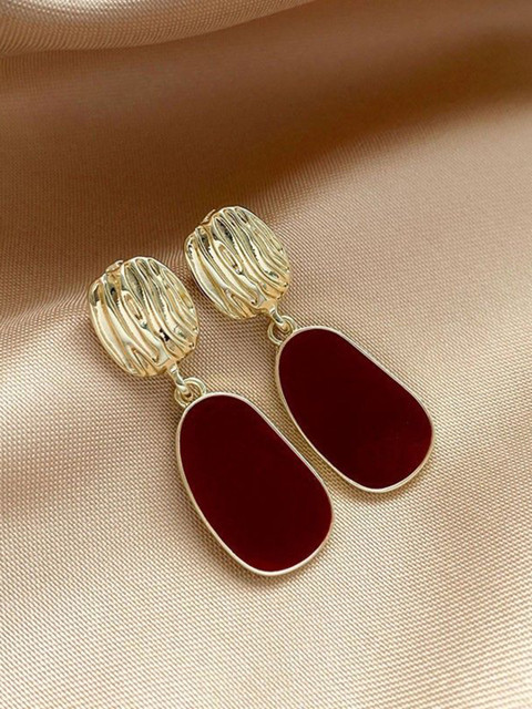 Anouk Gold-Plated Artificial Stones Studded Contemporary Shaped Korean Drop Earrings