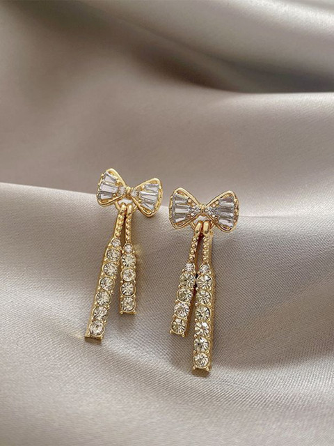 Anouk Korean Gold-Plated American Diamond Studded Drop Earrings