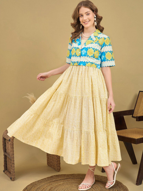 ZUMMER Tribal Striped Tiered Fit & Flare Maxi Dress with Jacket