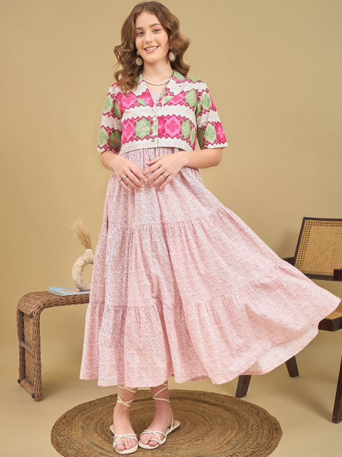 ZUMMER Tribal Print Fit & Flare Midi Dress with Jacket