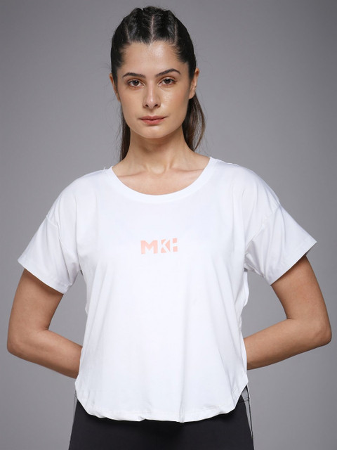 MKH Women Dri-Fit Typography Printed Round Neck Slim Fit T-shirt