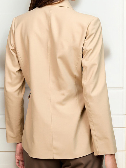 bebe Beige Asymmetric Double-Breasted Blazer with Peak Lapels - Image 4