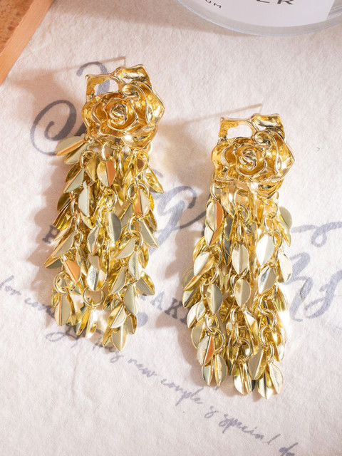 Anouk Gold-Plated Floral Shaped Korean Drop Earrings