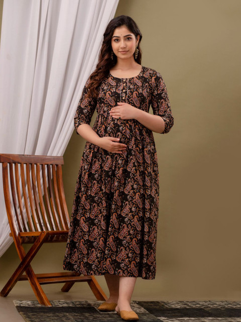 Moda Rapido Floral Printed Round Neck Pure Cotton Maternity Kurta