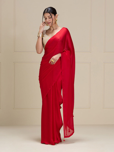 all about you Solid Pure Georgette Saree