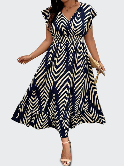 all about you Women Geometric Printed Plus Size Fit & Flare Midi Dress