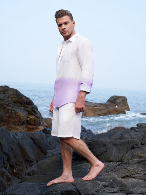 Campus Sutra Ombre Dyed Spread Collar Comfort Linen Casual Shirt - Image 6
