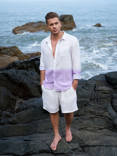 Campus Sutra Ombre Dyed Spread Collar Comfort Linen Casual Shirt
