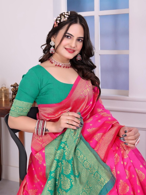 HERE&NOW Woven Design Zari Silk Blend Banarasi Saree