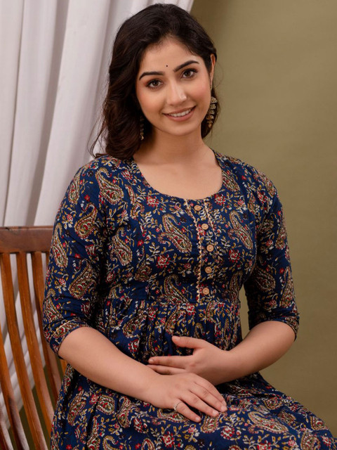 Moda Rapido Floral Printed Round Neck Cotton Maternity Anarkali Kurta