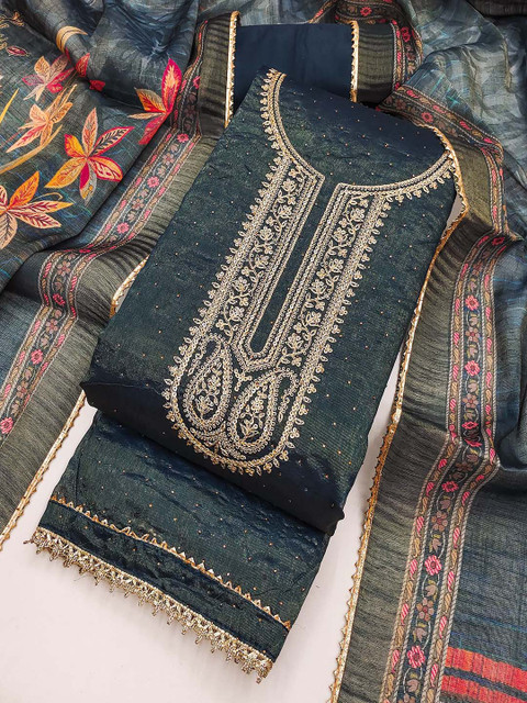 TAVAS Embroidered Zari Work Unstitched Dress Material