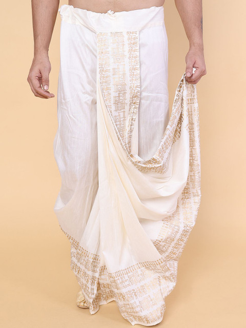 W & G Men Printed Relaxed Fit Silk Ethnic Dhoti - Image 4