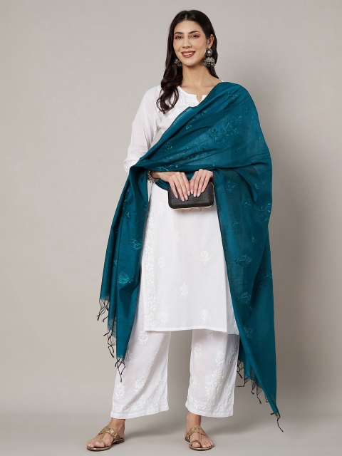 MUFFLY Embroidered Thread Work Cotton Dupatta - Image 5