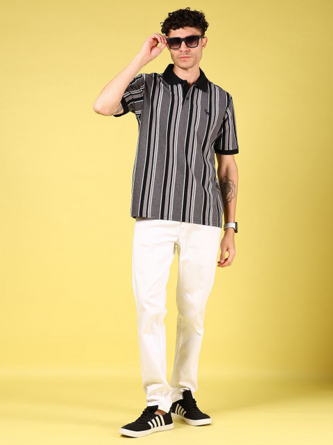 V-Mart Men Striped Polo Collar Cotton T-shirt - Image 6