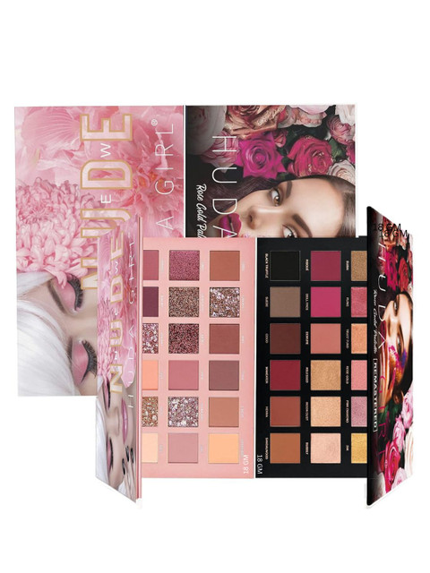 Huda Girl Set Of 2 36 Color Matte Eyeshadow Palette - 36g Each - Nude & Rose Gold