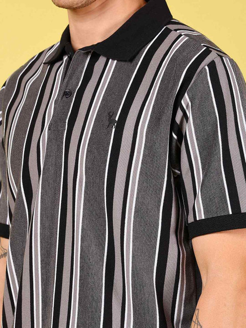 V-Mart Men Striped Polo Collar Cotton T-shirt - Image 2