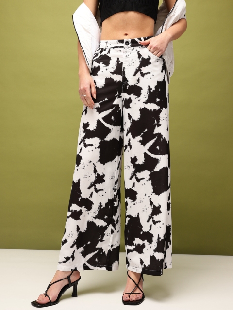 glitchez Women Savage Safari Printed Wide Leg Trousers
