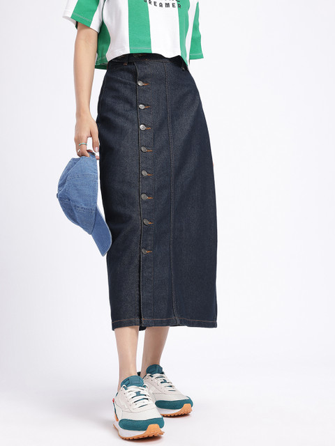 glitchez Midi Straight Skirt with Side Slit