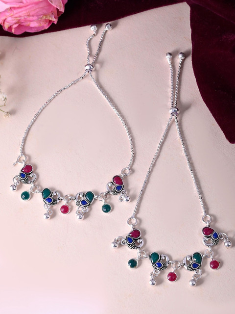 Sangria Silver-Plated Artificial Stones Anklet