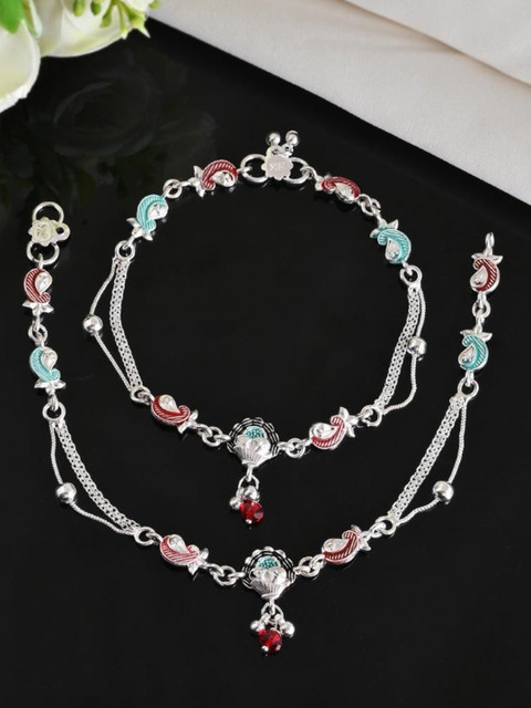 Sangria Silver-Plated Artificial Stones Anklet
