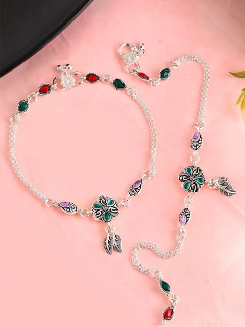 Sangria Silver-Plated Artificial Stones Anklet