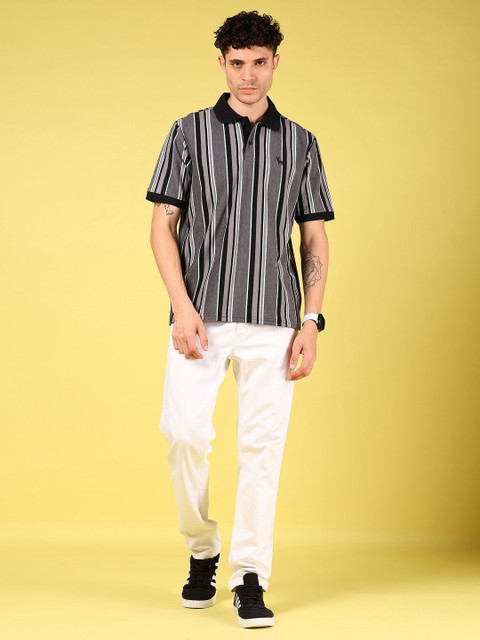 V-Mart Men Striped Polo Collar Cotton T-shirt - Image 5