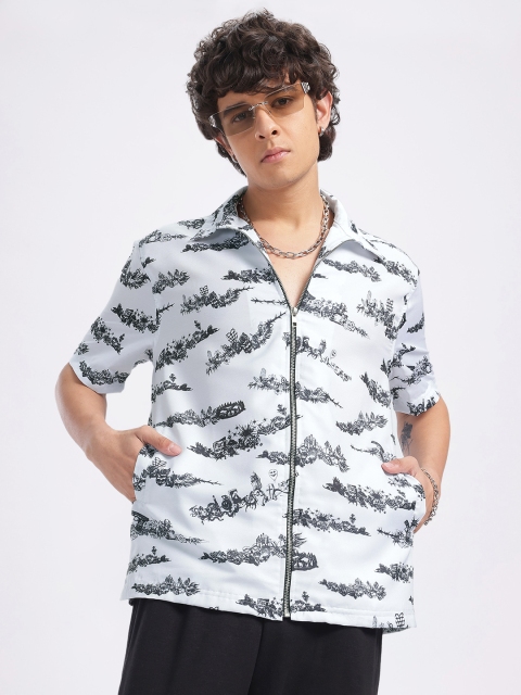 glitchez Graphic Zip Placket Shirt