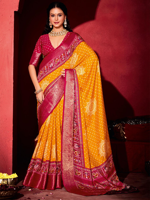 TIRA Bandhani Printed Zari Saree