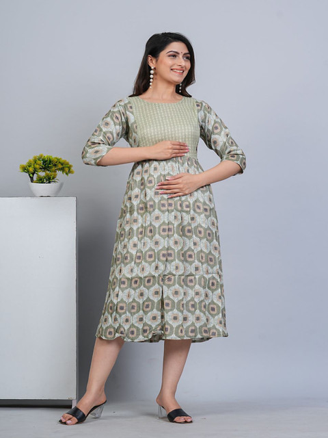 HETSA Floral Printed Round Neck Maternity Anarkali Kurta
