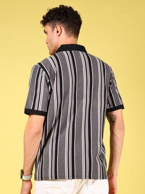 V-Mart Men Striped Polo Collar Cotton T-shirt - Image 4