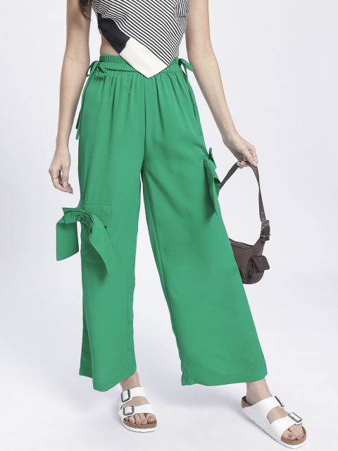 glitchez Women Twists Side Bows Regular Fit Trousers