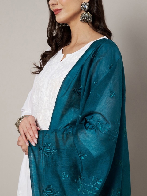 MUFFLY Embroidered Thread Work Cotton Dupatta - Image 2