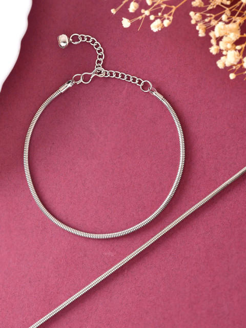 DIVASTRI Set Of 2 Sttainless Steel Silver-Plated Anklet