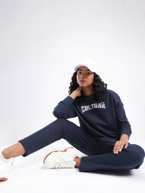 glitchez Graphic Printed Cotton Terry Boxy Sweatshirt With Trousers Co-Ords