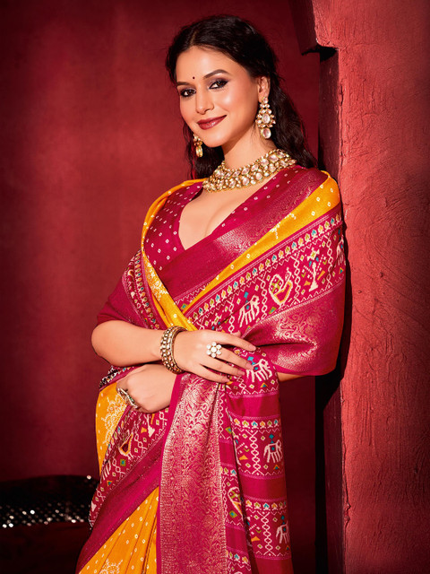 TIRA Bandhani Printed Zari Saree - Image 3