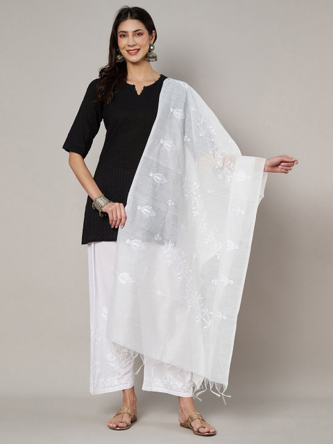 MUFFLY Embroidered Thread Work Cotton Dupatta