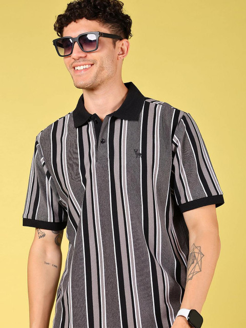 V-Mart Men Striped Polo Collar Cotton T-shirt - Image 7