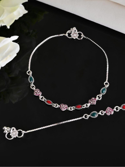 Sangria Silver-Plated Artificial Stones Anklet