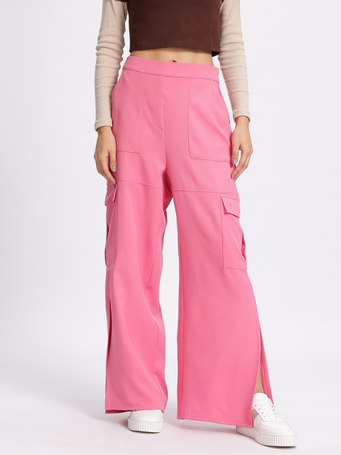 glitchez Women Solid Regular Fit Side Slit Trousers