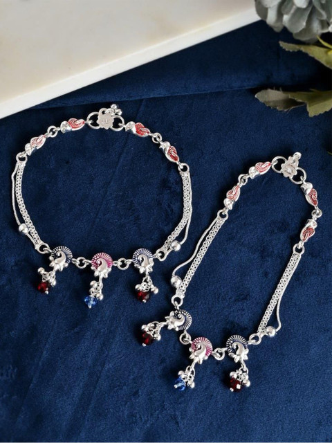 Sangria Silver-Plated Artificial Beads Anklet