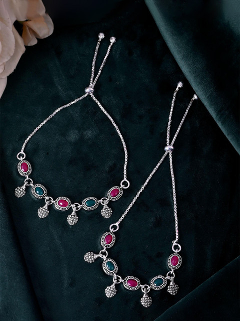 Sangria Silver-Plated Artificial Stones Anklet