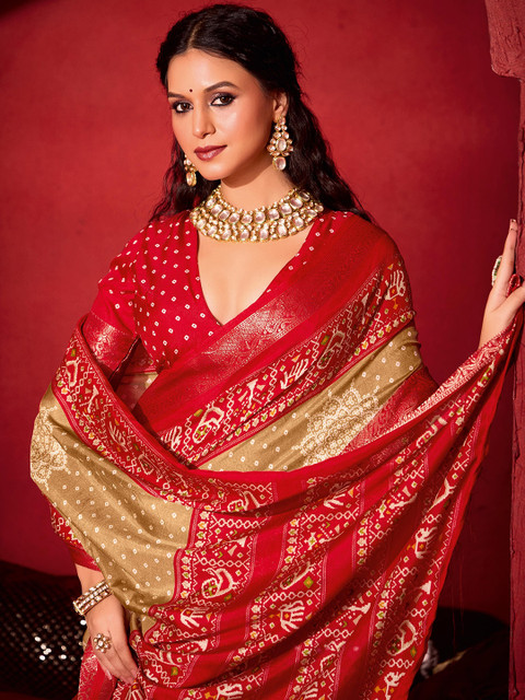 TIRA Women Bandhani Printed Zari Saree - Image 3