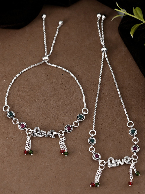 Sangria Silver-Plated Artificial Stones and Beads Anklet