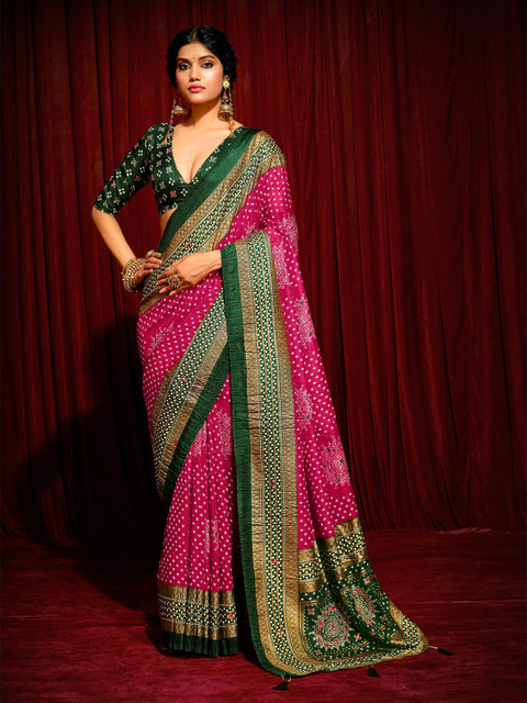 TIRA Women Bandhani Mirror Work Silk Blend Saree